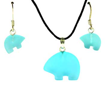 13X9/21X16mm Frosted Aqua Quartz Glass Zuni Bear Pendants & Earrings