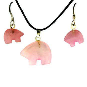 13X9/21X16mm Rose Quartz Zuni Bear Pendants & Earrings