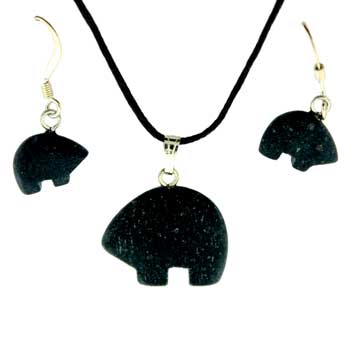 13X9/21X16mm Frosted Black Stone Zuni Bear Pendants & Earrings