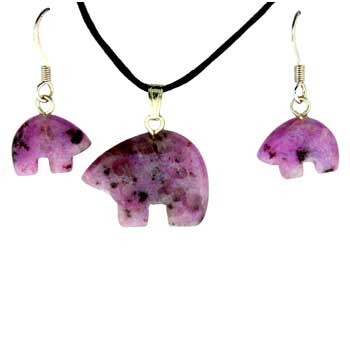 13X9/21X16mm Purple Quartz Glass Dyed Zuni Bear Pendants & Earrings