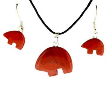 13X9/21X16mm Red Jasper Zuni Bear Pendants & Earrings