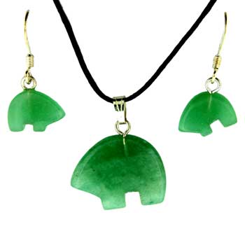 13X9/21X16mm Green Aventurine Zuni Bear Pendants & Earrings
