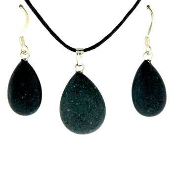 12X20/16X22mm Frosted Black Stone Pear Pendants & Earrings