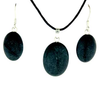 13X18/16X22mm Frosted Black Stone Oval Pendants & Earrings