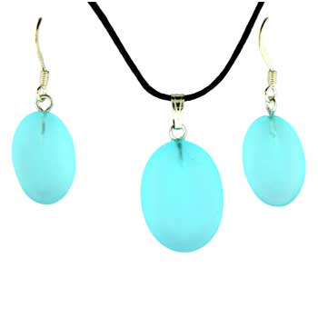13X18/16X22mm Frosted Aqua Quartz Glass Oval Pendants & Earrings