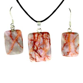 13X18/16X22mm Pink Matrix Stone Rectangle Pendants & Earrings