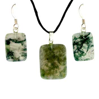 13X18/16X22mm Moss Agate Rectangle Pendants & Earrings