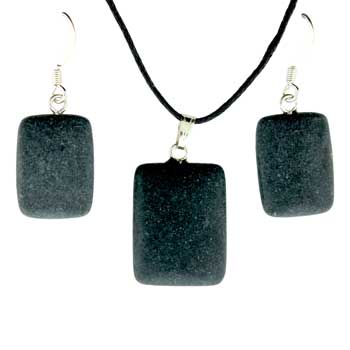 13X18/16X22mm Frosted Black Stone Rectangle Pendants & Earrings