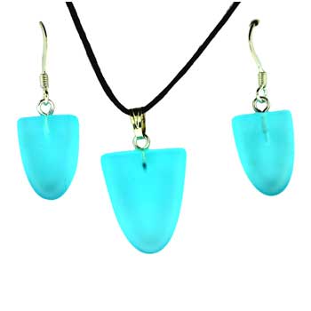 11X16/17X22mm Frosted Aqua Quartz Glass Tongue Pendants & Earrings