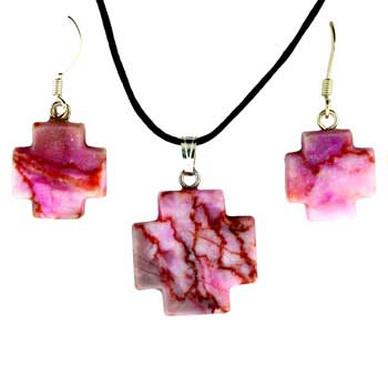 15 / 20mm Pink Matrix Stone Cross Pendants & Earrings
