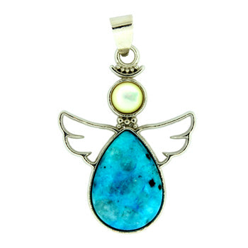 28X38mm Dyed Aqua Quartz Angel Pendants