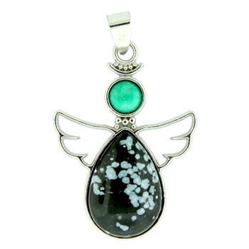 28X38mm Snowflake Obsidian Angel Pendants