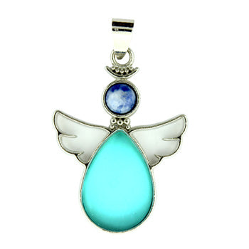 28X38mm Frosted Aqua Quartz Glass Angel Pendants