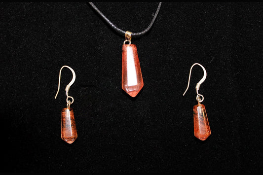 6X16/8X21mm Cherry Quartz Glass Point Pendants & Earrings