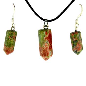 6X16/8X21mm Unakite Point Pendants & Earrings