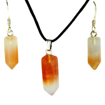 6X16/8X21mm Carnelian Agate Point Pendants & Earrings