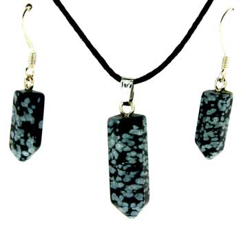 6X16/8X21mm Snowflake Obsidian Point Pendants & Earrings