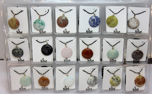 23mm Assorted Stone Carved Moon Face Pendants