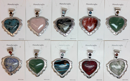 42mm Assorted Stone Heart Pendants