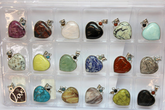 33X47mm Assorted Stone Heart Pendants