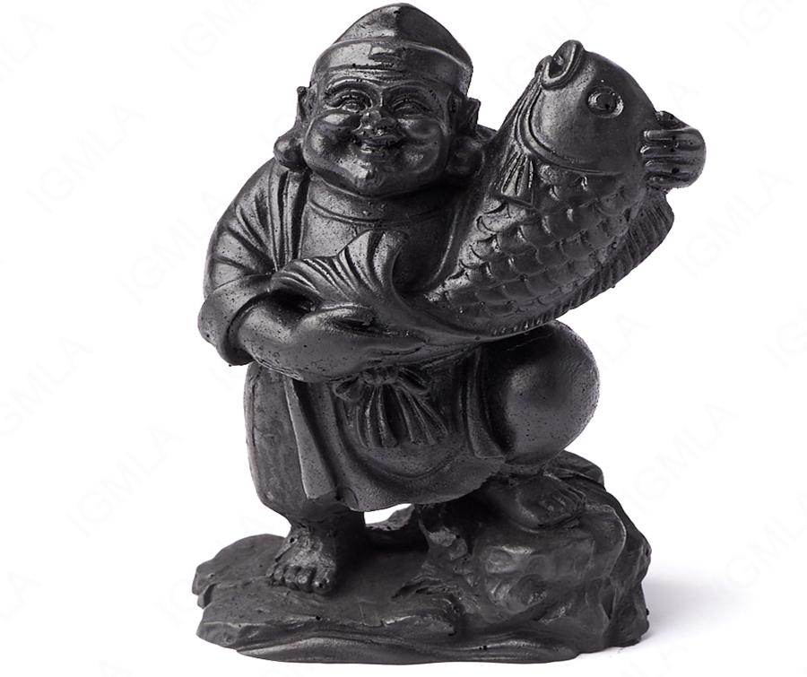Shungite Hotei with sacred fish Carving