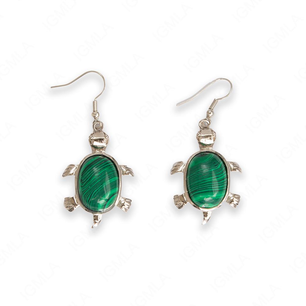 Synth. Malachite Oval Turtle Earrings