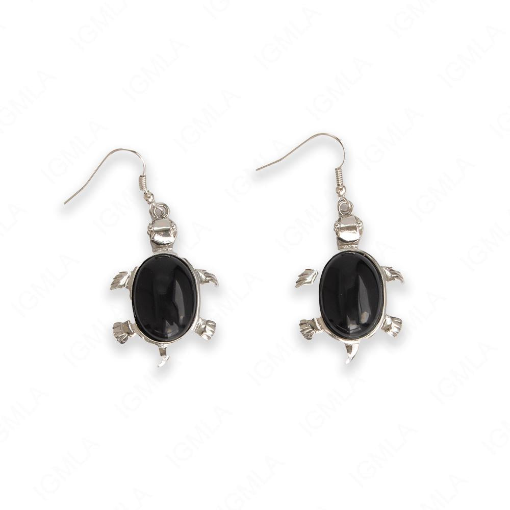 Black Agate Oval Turtle Earrings