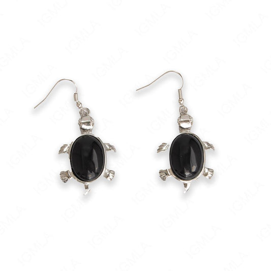 Black Agate Oval Turtle Earrings