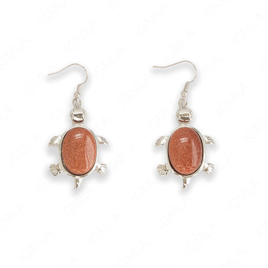 Brown Goldstone Oval Turtle Earrings