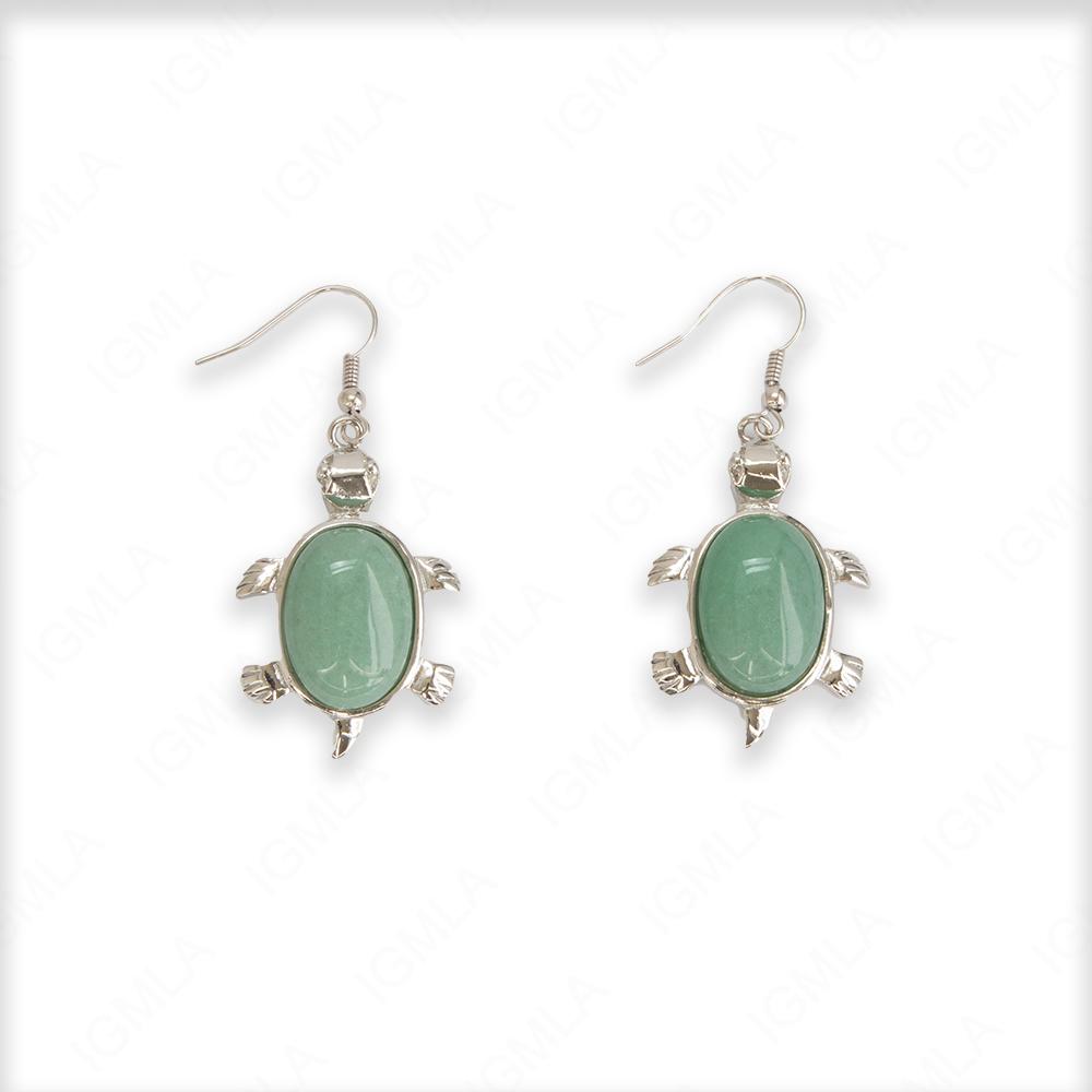 Green Aventurine Oval Turtle Earrings