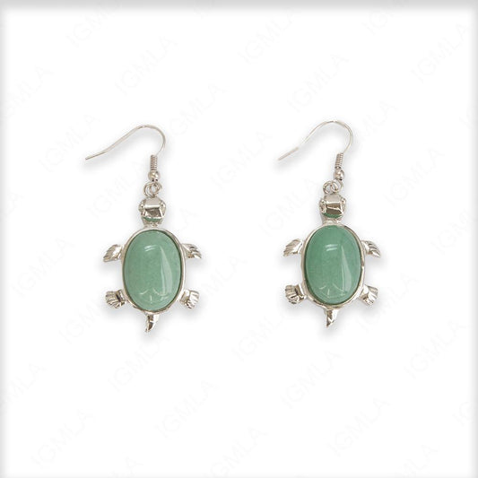 Green Aventurine Oval Turtle Earrings