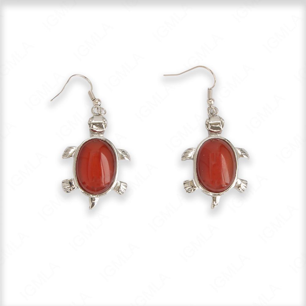 Red Agate Oval Turtle Earrings