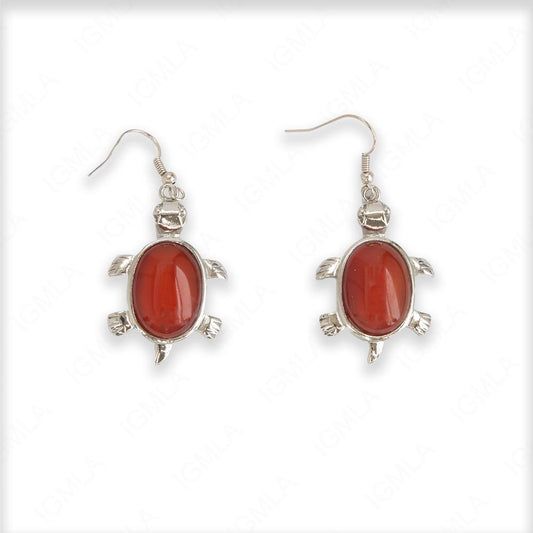 Red Agate Oval Turtle Earrings