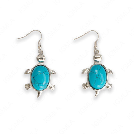 Synthetic Turquoise Oval Turtle Earrings