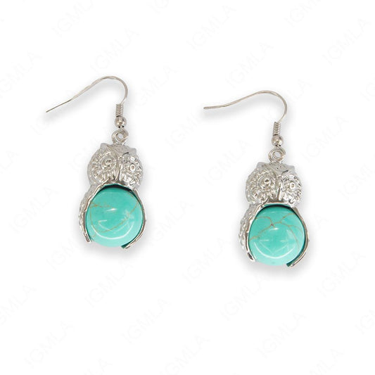 Blue Magnesite Round Owl Earrings