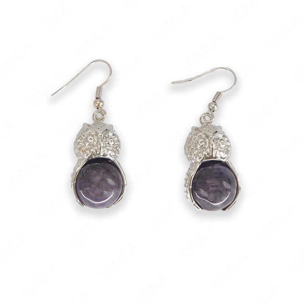 Amethyst Round Owl Earrings