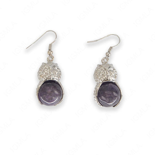 Amethyst Round Owl Earrings