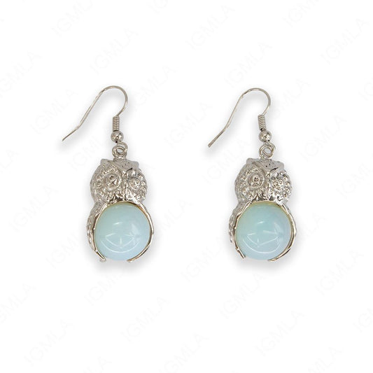 Opalite Round Owl Earrings
