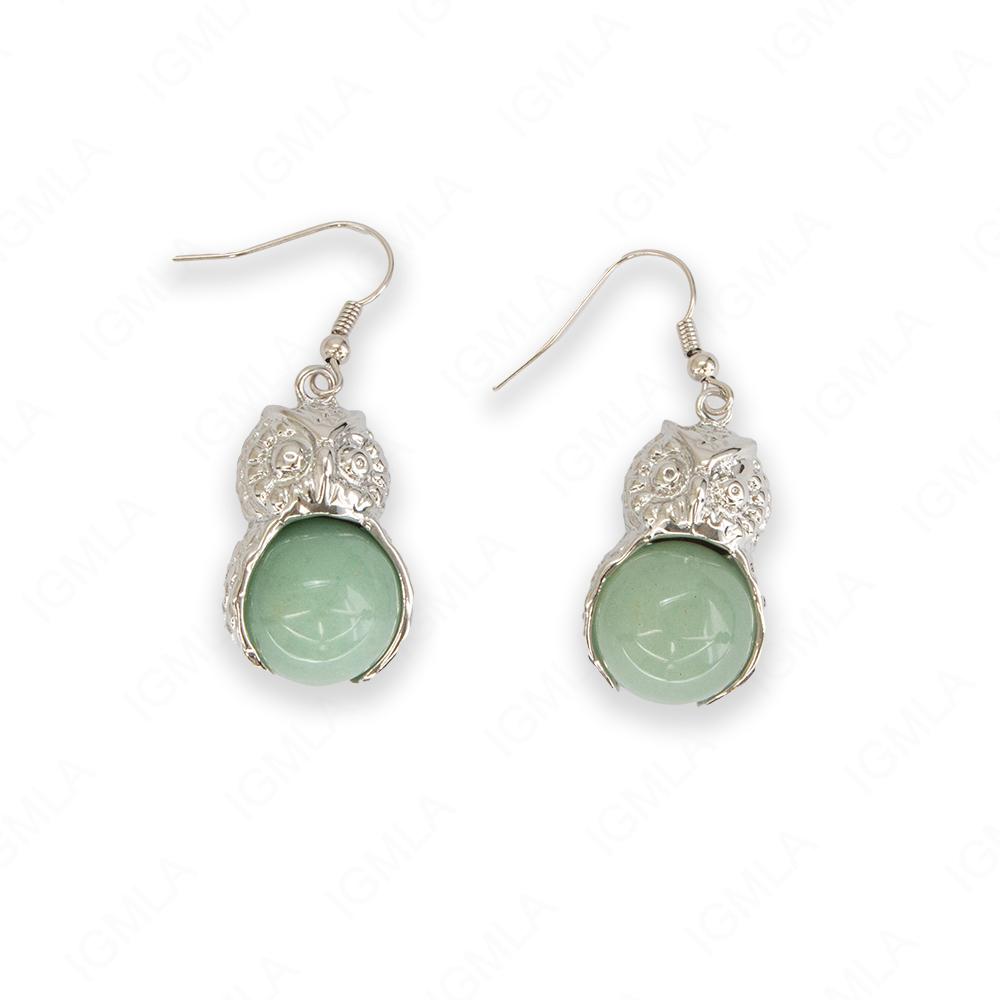 Green Aventurine Round Owl Earrings