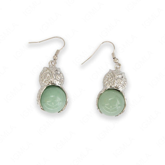 Green Aventurine Round Owl Earrings