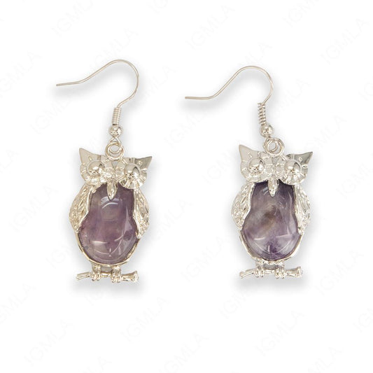 Amethyst Oval Owl Earrings