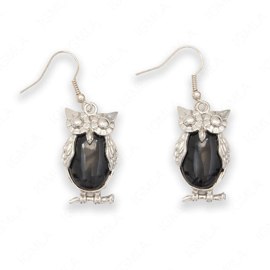 Black Agate Oval Owl Earrings