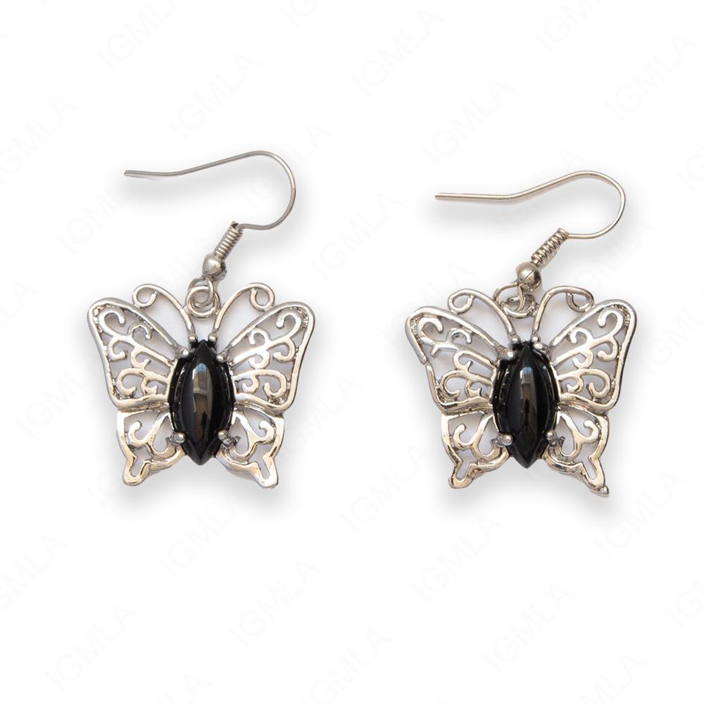 Black Stone Butterfly Earrings