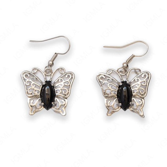 Black Stone Butterfly Earrings