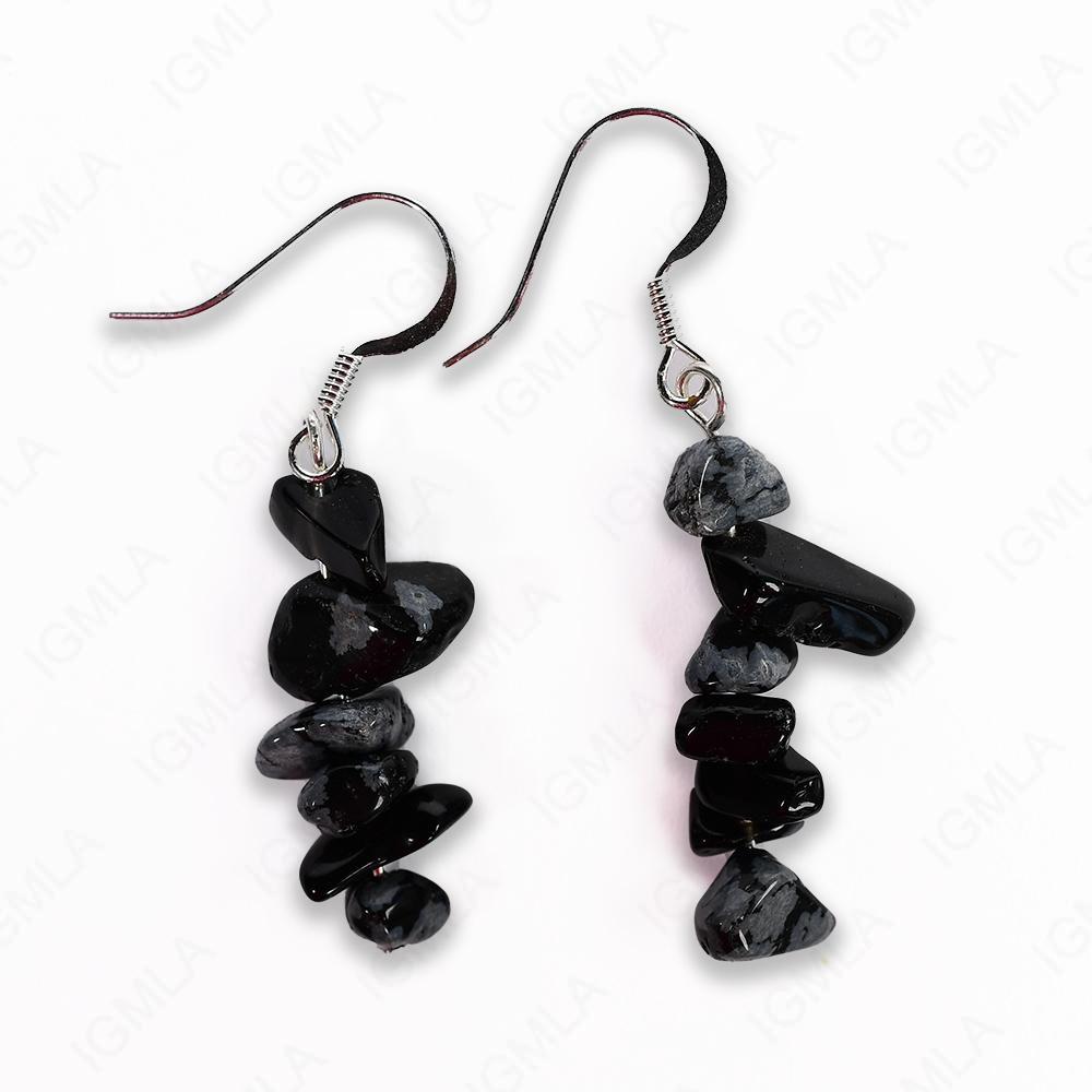 Snowflake Obsidian Chips Earrings