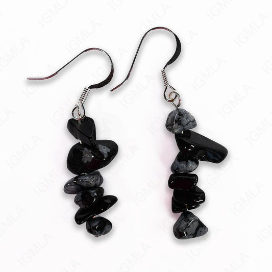Snowflake Obsidian Chips Earrings