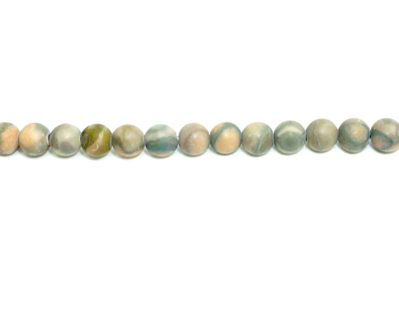 6mm Pink Line Stone Round Matt Beads