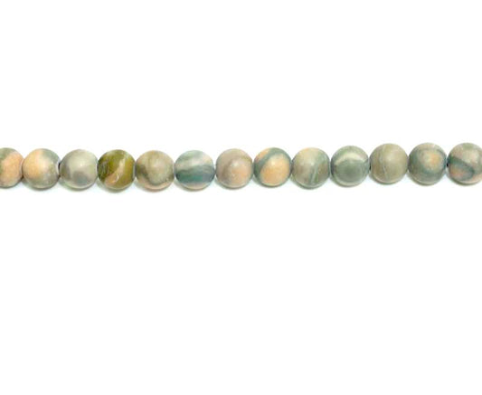 6mm Pink Line Stone Round Matt Beads