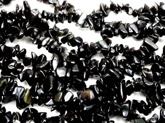 36 inch Black Obsidian Chips Beads