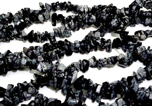 36 inch Snowflake Obsidian Chips Beads